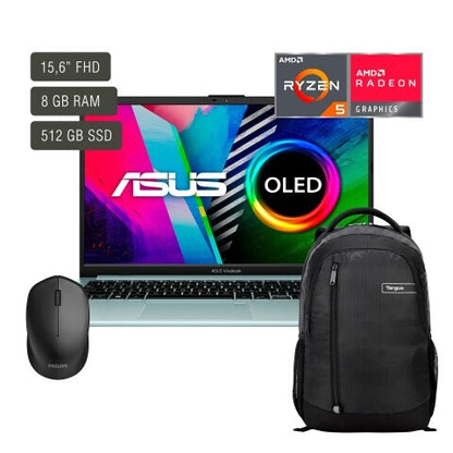 Notebook Asus Vivobook 15,6'' Ryzen 5 8GB 512GB W11 + Regalo