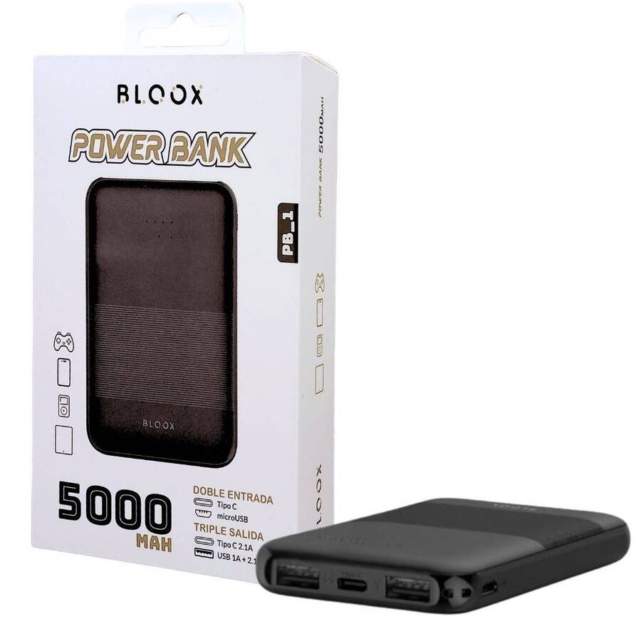 Power Bank BLOOX PB_1 5.000mAh Entrada: Tipo C Negro / Salid